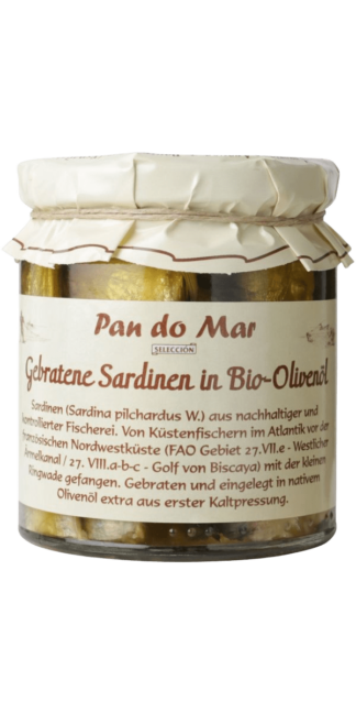 Stegte Sardiner i Økologisk Olivenolie i Glas 220 g.